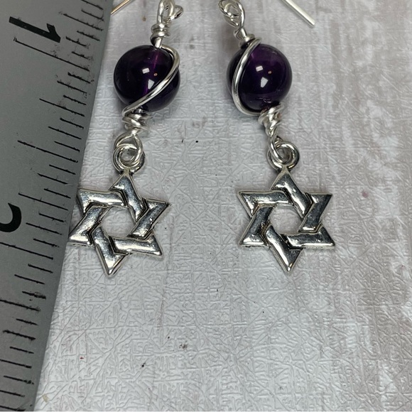 Artisan Designed Amethyst Crystals And Star Of David Silver Pl Charm Ear… - Picture 14 of 15